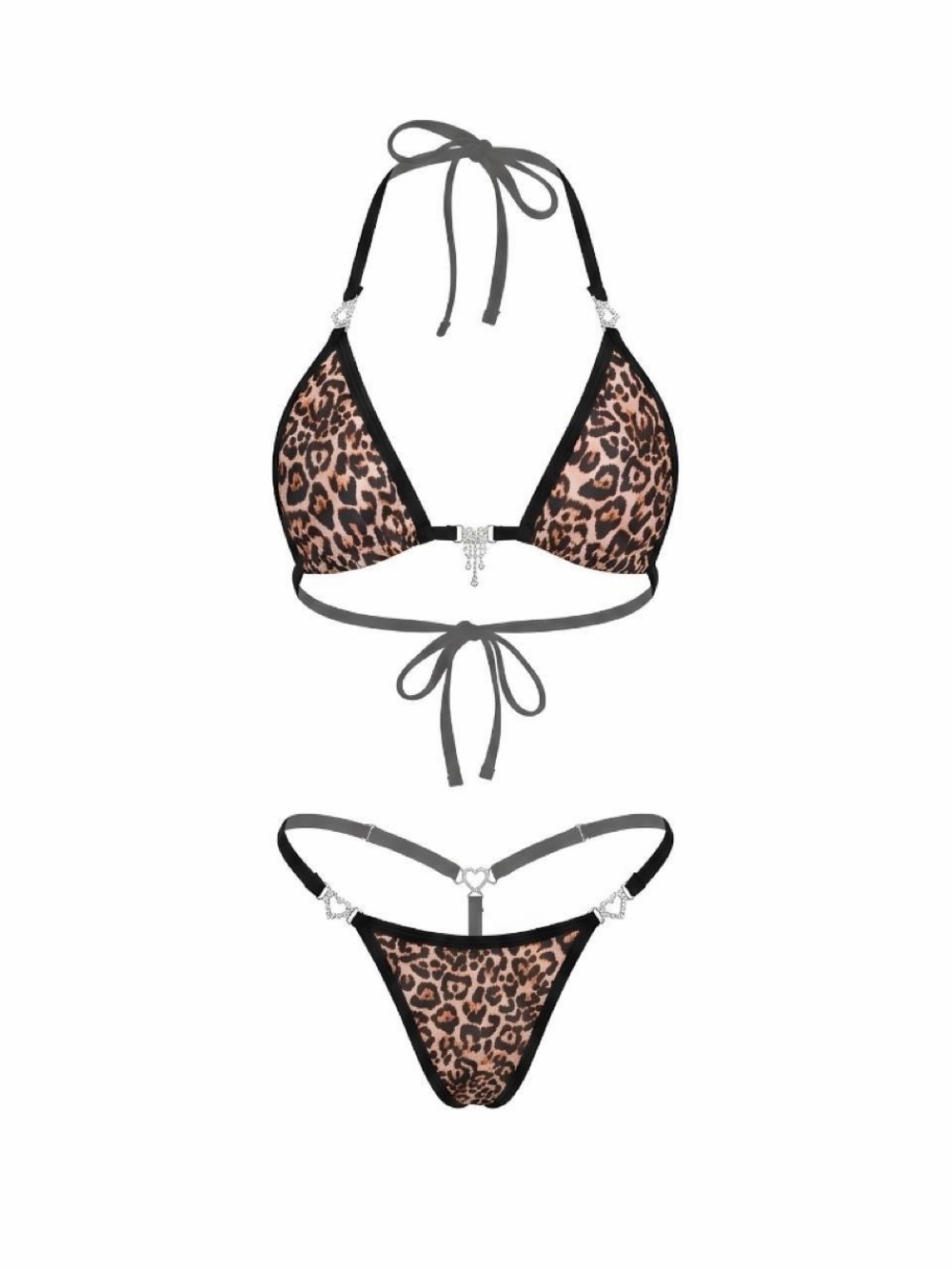 Leopard Rhinestone Heart Bikini Set - GrlFriday Shop